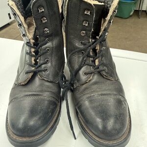 Steve Madden Black Leather Lace-Up Boots